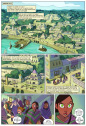 Crystal Heart chapter 7 page 8, showing the majesty of Zingama City as our heroes walk into it, somewhat under cover.